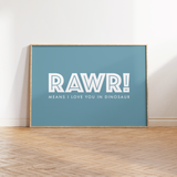 Rawr Dinosaur Typography Print