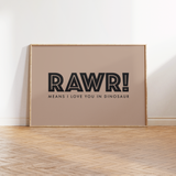 Rawr Dinosaur Typography Print