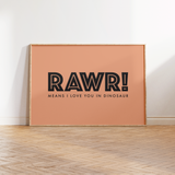 Rawr Dinosaur Typography Print