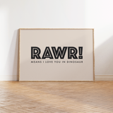 Rawr Dinosaur Typography Print