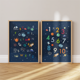 Outer Space Alphabet & Numbers Print - Twin Pack